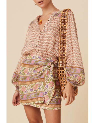 Multicolour Boho Bloemen Gemengd Print Blouse met Pofmouwen