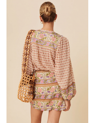 Chemise Bohème Multicolore à Imprimé Floral et Manches Bouffantes