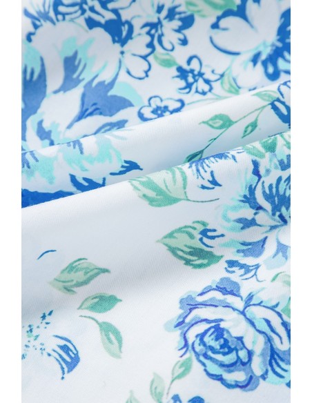 Hemelsblauw Bloemenprint Overhemd met Volantsmouwen – Chic en Elegant