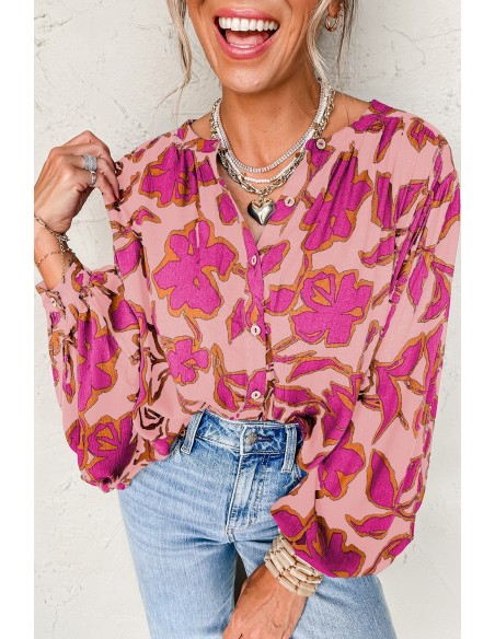 Chemise ample à manches chauve-souris – Imprimé floral fuchsia