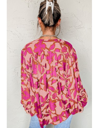 Luchtige blouse met vleermuismouwen – Bloemenprint fuchsia