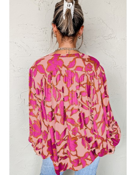 Loose batwing sleeve blouse – Floral print fuchsia