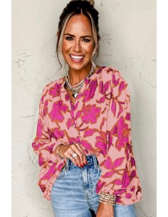 Luchtige blouse met vleermuismouwen – Bloemenprint fuchsia