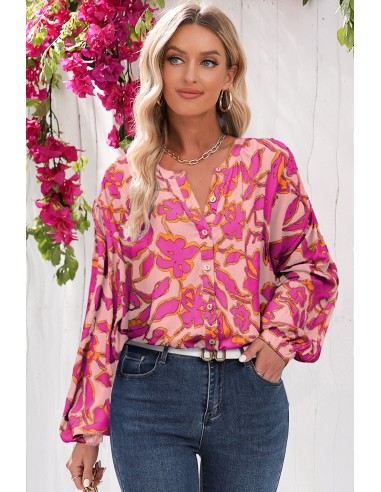 Chemise ample à manches chauve-souris – Imprimé floral fuchsia
