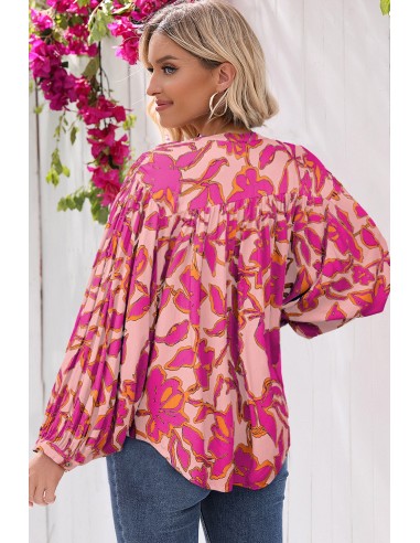 Loose batwing sleeve blouse – Floral print fuchsia