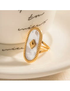 Bague Femme Nacre Plaqué Or 18K – Ajustable Bohème Chic