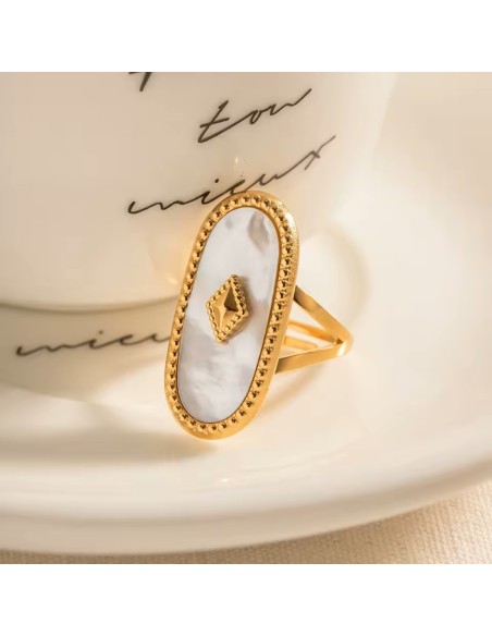 Bague Femme Nacre Plaqué Or 18K – Ajustable Bohème Chic