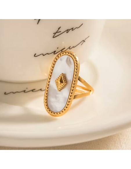 Boho-Ring Gold 18K mit ovalem Naturstein