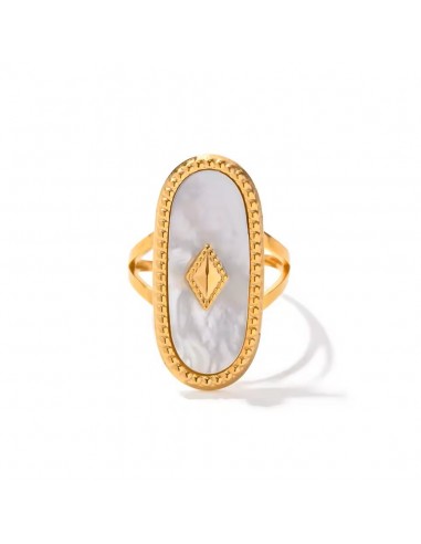 Bague bohème en acier or 18k et pierre naturelle ovale