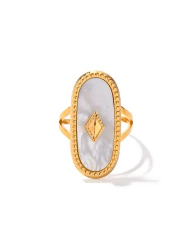 Bague Femme Nacre Plaqué Or 18K – Ajustable Bohème Chic