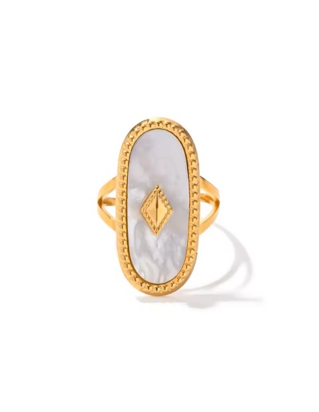 Bague Femme Nacre Plaqué Or 18K – Ajustable Bohème Chic