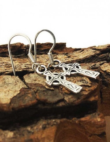 Boucles d'oreilles croix celtique en argent 925 - 7 x 15 mm
