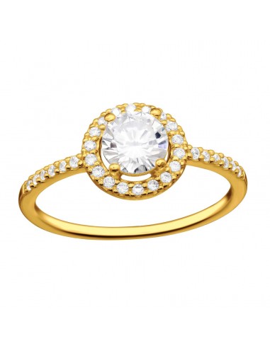 Bague solitaire zircons en argent 925 plaqué or élégant