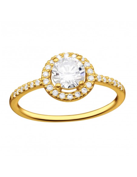 Bague solitaire zircons en argent 925 plaqué or élégant
