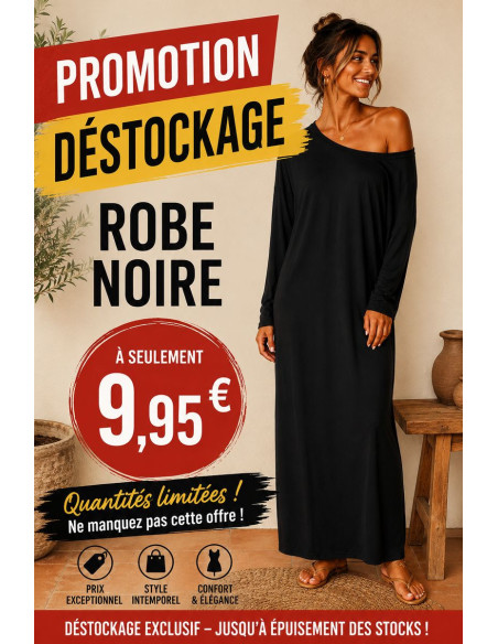 Robe longue noire asymétrique femme | Look Hippie Chic