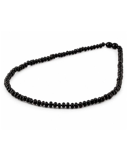 Collier Adulte en Ambre Baltique Noir Rondelle Brillant 45 cm | Véritable Ambre Naturel
