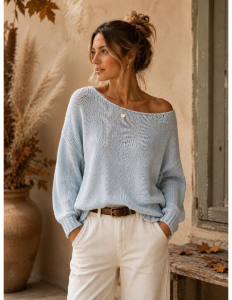 Damenpullover Boho-Chic – Mohair & Viskose – Hellblau