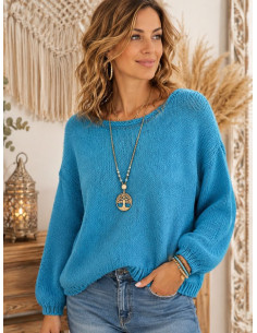 Women’s Boho Chic Blue Sweater – Mohair & Polyester