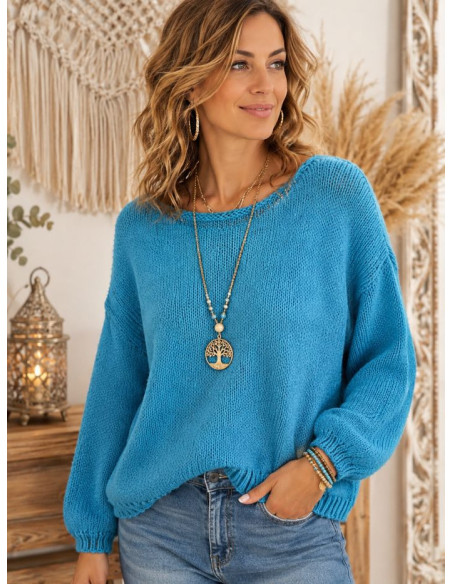 Pull femme bohème chic bleu – Mohair & Polyester