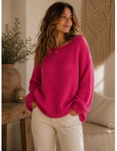 Pull femme bohème chic fuchsia – Mohair & Polyester