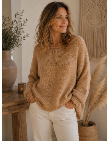 Pull femme bohème chic beige – Mohair & Polyester