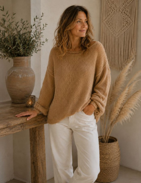 Pull femme bohème chic beige – Mohair & Polyester