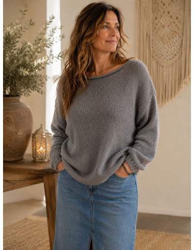 Pull femme bohème chic gris – Mohair & Polyester