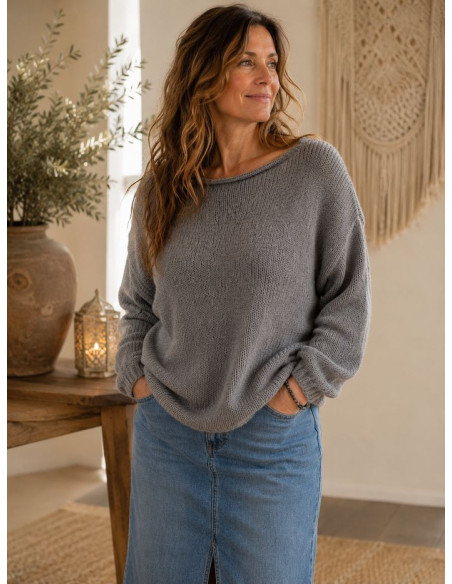 Pull femme bohème chic gris – Mohair & Polyester