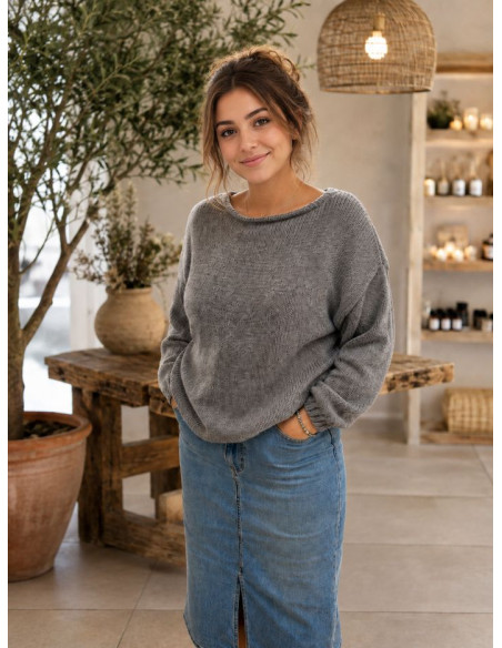 Pull femme bohème chic gris – Mohair & Polyester
