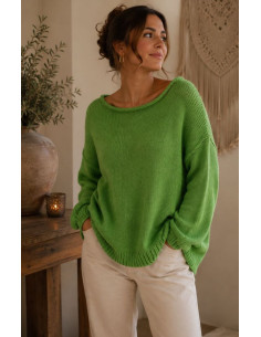 Damenpullover Boho Chic Grün – Mohair & Polyester