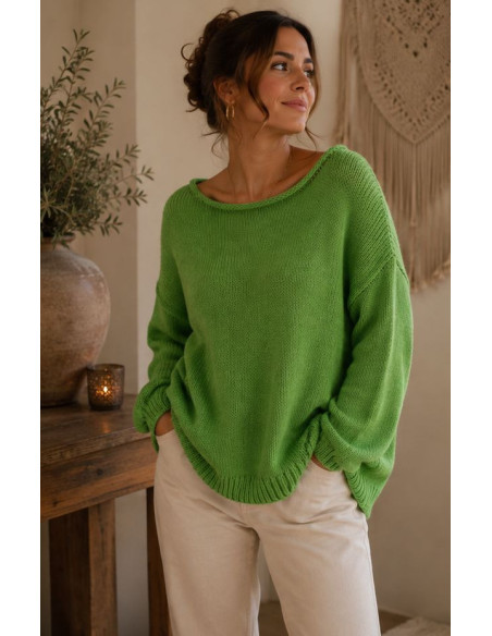 Pull femme bohème chic vert – Mohair & Polyester