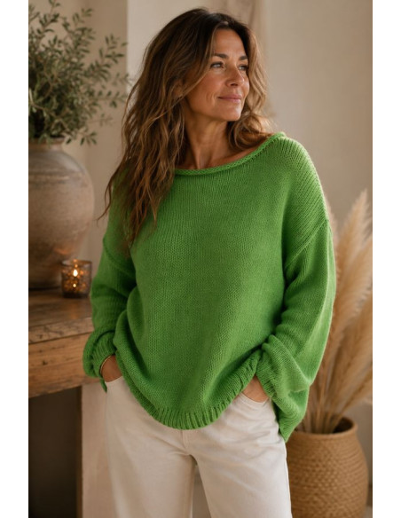 Pull femme bohème chic vert – Mohair & Polyester