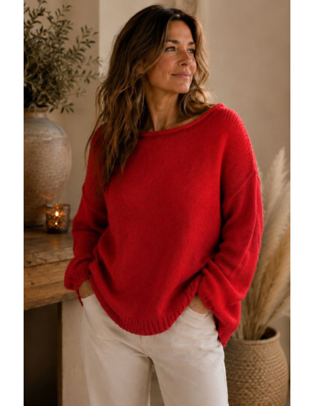 Women’s Boho Chic Red Sweater – Mohair & Polyester