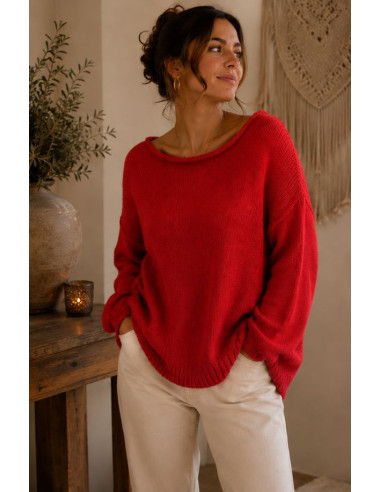 Pull femme bohème chic rouge – Mohair & Polyester