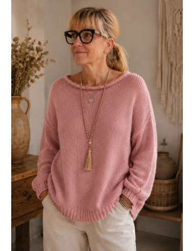 Pull femme bohème chic vieux rose – Mohair & Polyester