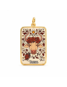 Pendentif Zodiaque Taureau en Acier Plaqué Or Émaillé