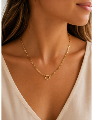Collier Femme Maillons Rectangulaires Plaqué Or 18K