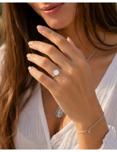 Hexagonal Mother of Pearl Ring – 925 Sterling Silver