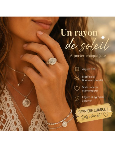 Bague Femme Soleil en Argent 925 – Bijou Bohème