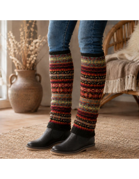 Lange Damen-Beinstulpen aus Wolle – Patchwork Boho