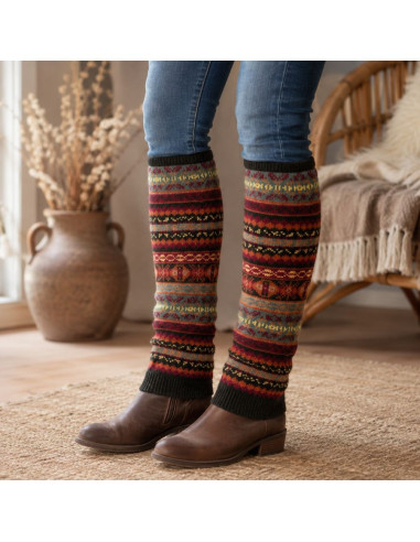 Lange Damen-Beinstulpen aus Wolle – Patchwork Boho