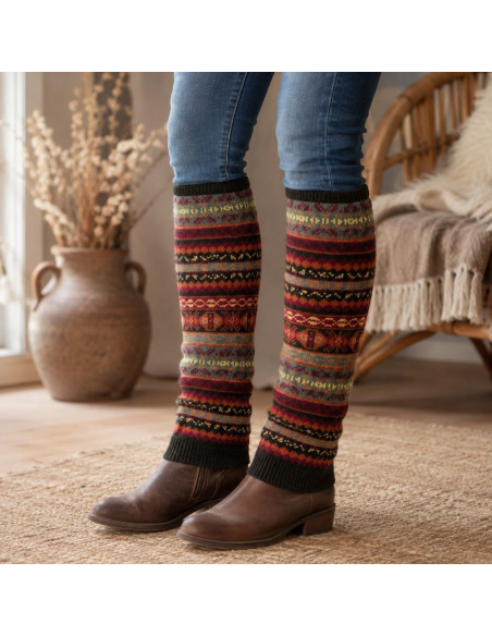 Lange Damen-Beinstulpen aus Wolle – Patchwork Boho
