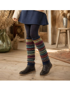 Guêtres longues femme bleu marine patchwork – Laine mélangée – Style bohème