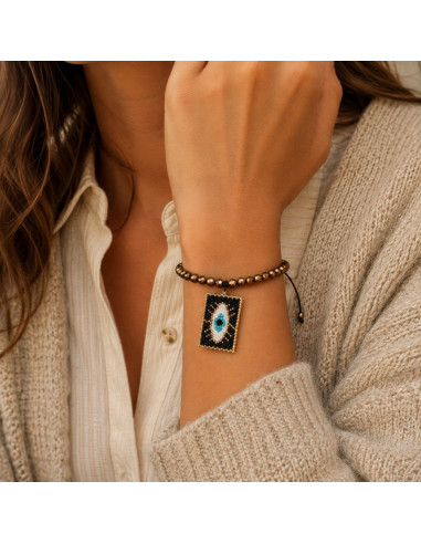 Damen Armband mit Bösem Auge & Miyuki-Perlen – Boho Chic