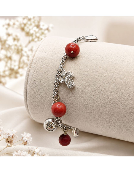 Damesarmband 925 Zilver & Rode Jaspis met Bedels