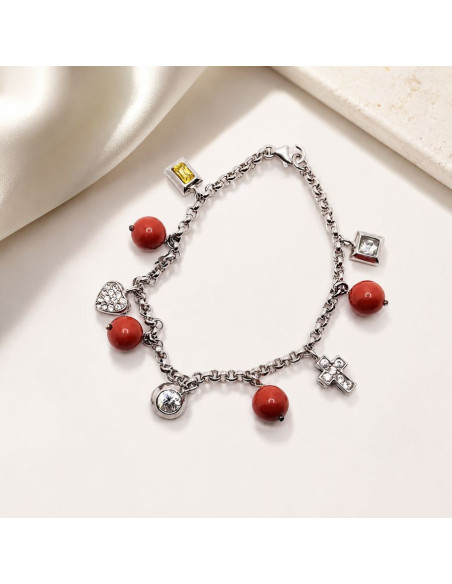 Bracelet femme en argent 925 & jaspe rouge naturel – Charms