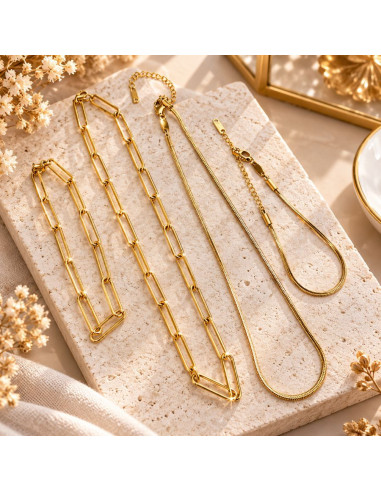 Ensemble colliers et bracelets femme – Acier inoxydable plaqué or 18K