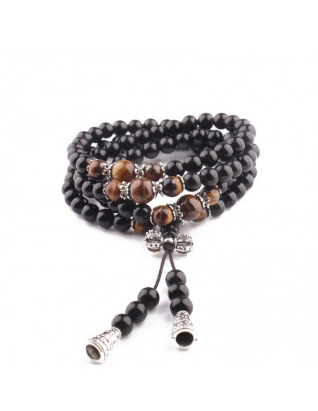 Obsidian Buddhist bracelet