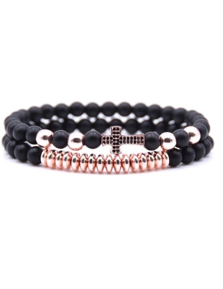 Zwart kristal kralen kruis armband - 2 stuks