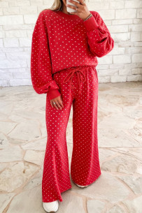 Ensemble femme rouge à pois – Haut manches longues et pantalon large